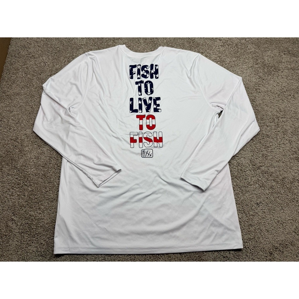 Fintech T Shirt White Logo Large Fishing Long Sleeve "Fish to Live to Fish"‎ - Picture 2 of 3